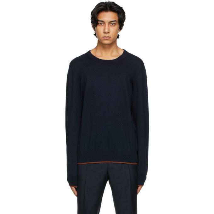 Photo: Maison Margiela Navy and Brown Elbow Patch Sweater