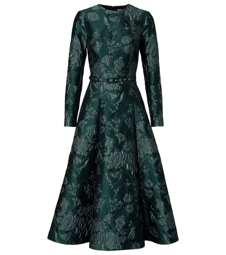emilia wickstead green cape dress Pinah Dress In Green Graphic Rose Jacquard main image 0