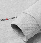 SAINT LAURENT - Slim-Fit Logo-Print Mélange Loopback Cotton-Jersey Hoodie - Gray