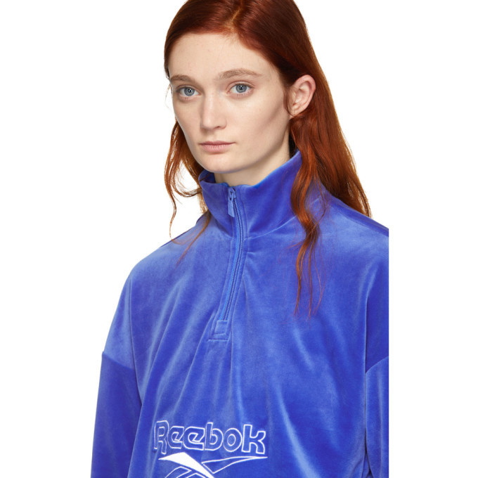Reebok Classics Blue Velour Vector Half-Zip Sweatshirt Reebok Classics