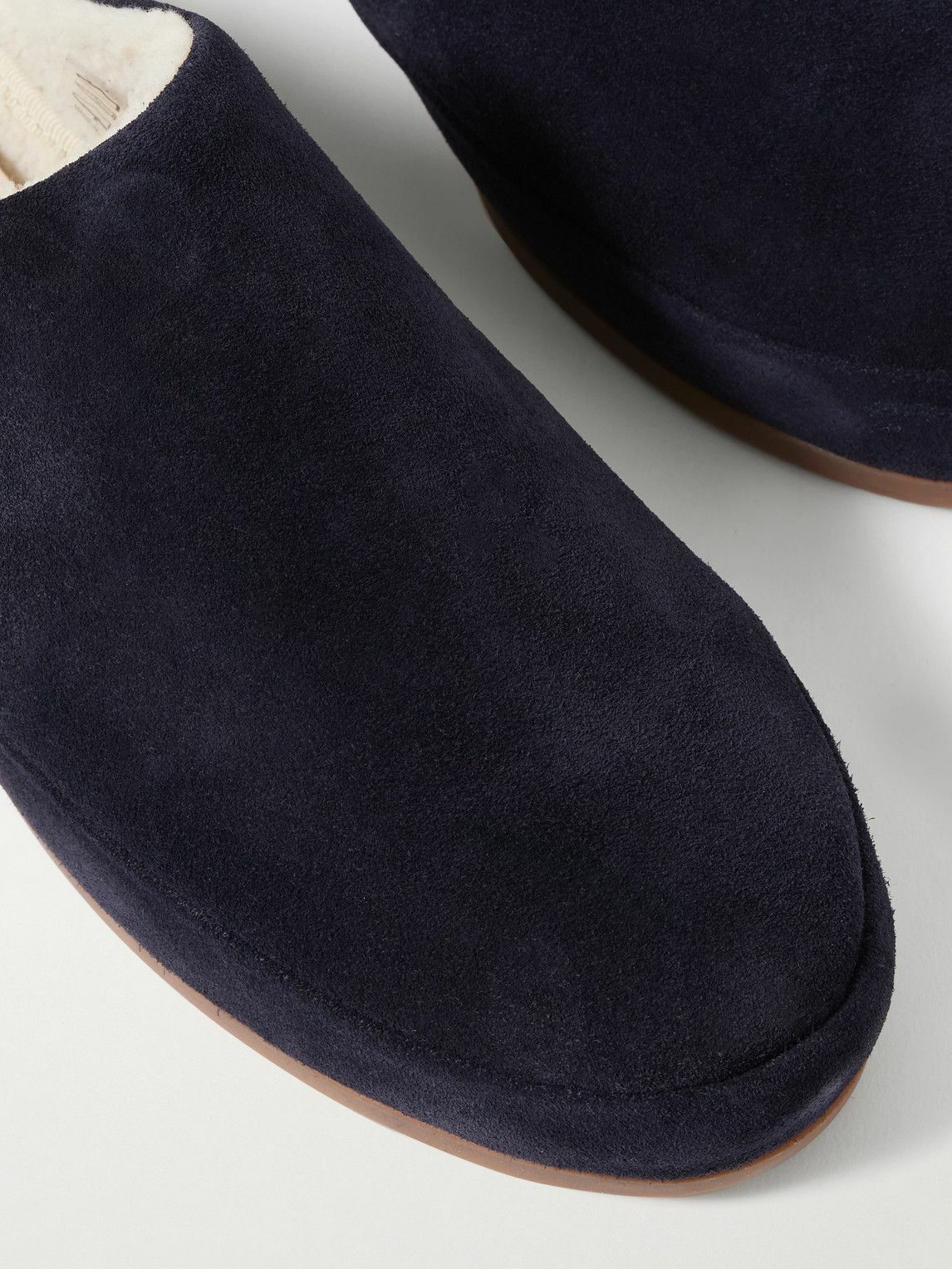 Mulo - Shearling-Lined Suede Slippers - Blue