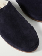 Mulo - Shearling-Lined Suede Slippers - Blue