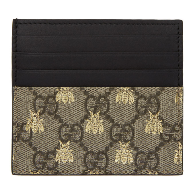 Gucci Beige GG Supreme Bees Card Holder Gucci