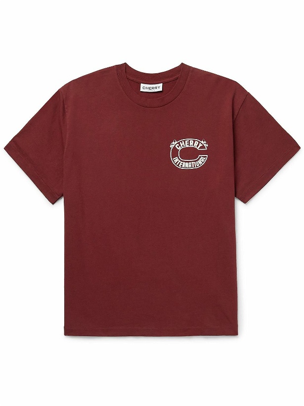Photo: CHERRY LA - Logo-Print Cotton-Jersey T-Shirt - Burgundy