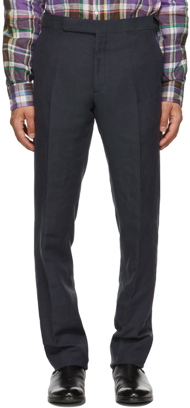 Photo: Ralph Lauren Purple Label Navy Silk & Linen Gregory Trousers