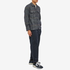 Universal Works Men's Dogtooth Check Utility Overshirt in Navy