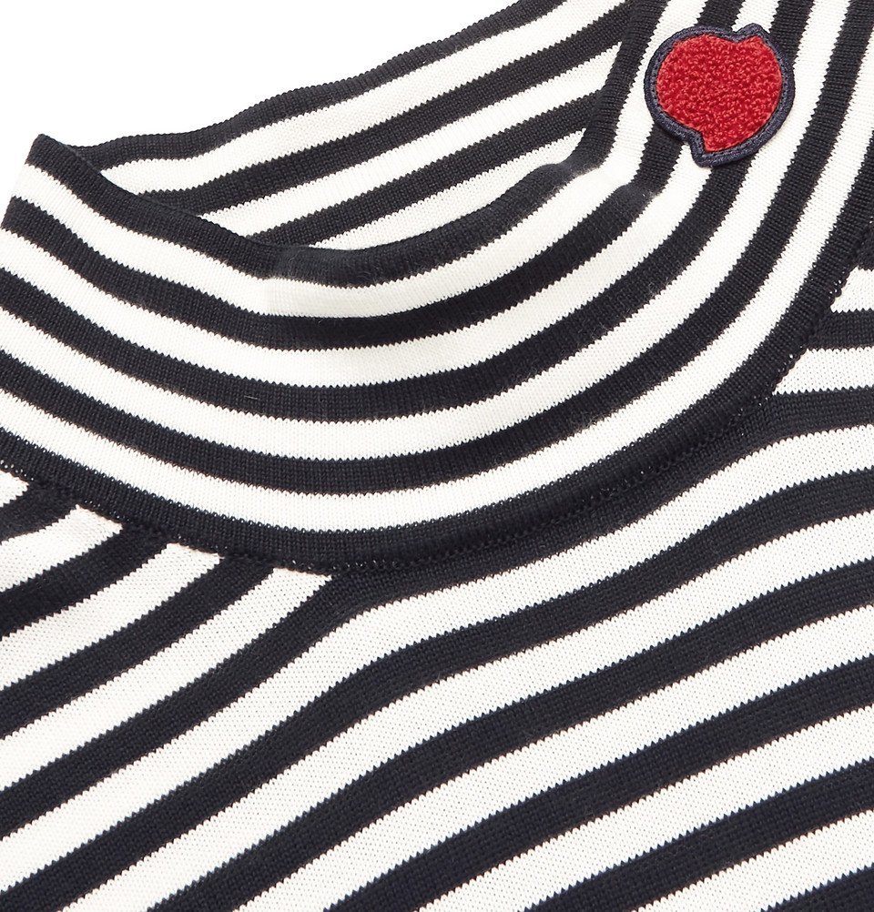 Moncler - Slim-Fit Appliquéd Striped Cotton Rollneck Sweater - Men - Black
