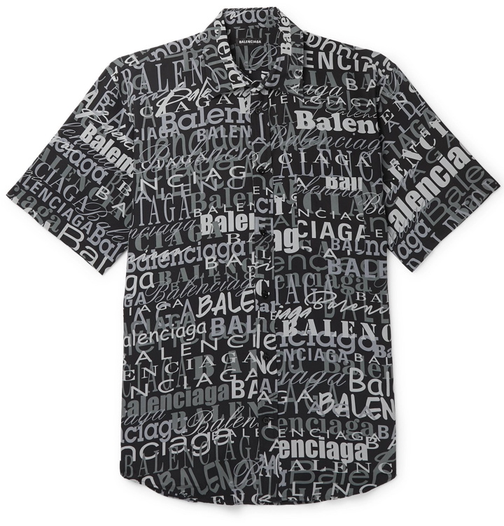 Photo: Balenciaga - Logo-Print Silk Crepe de Chine Shirt - Black