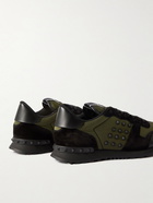 Valentino - Valentino Garavani Rockrunner Leather-Trimmed Shell and Suede Sneakers - Green