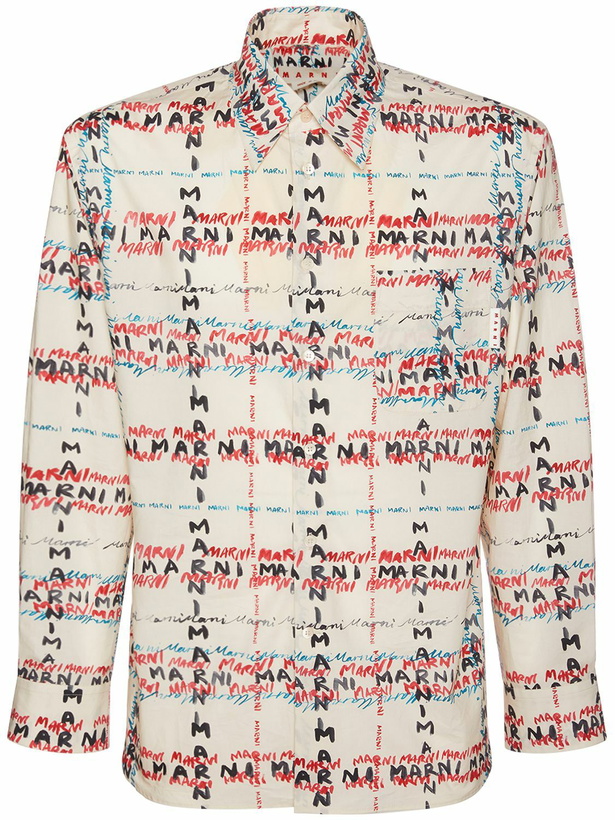 Photo: MARNI All Over Logo Print Cotton Poplin Shirt