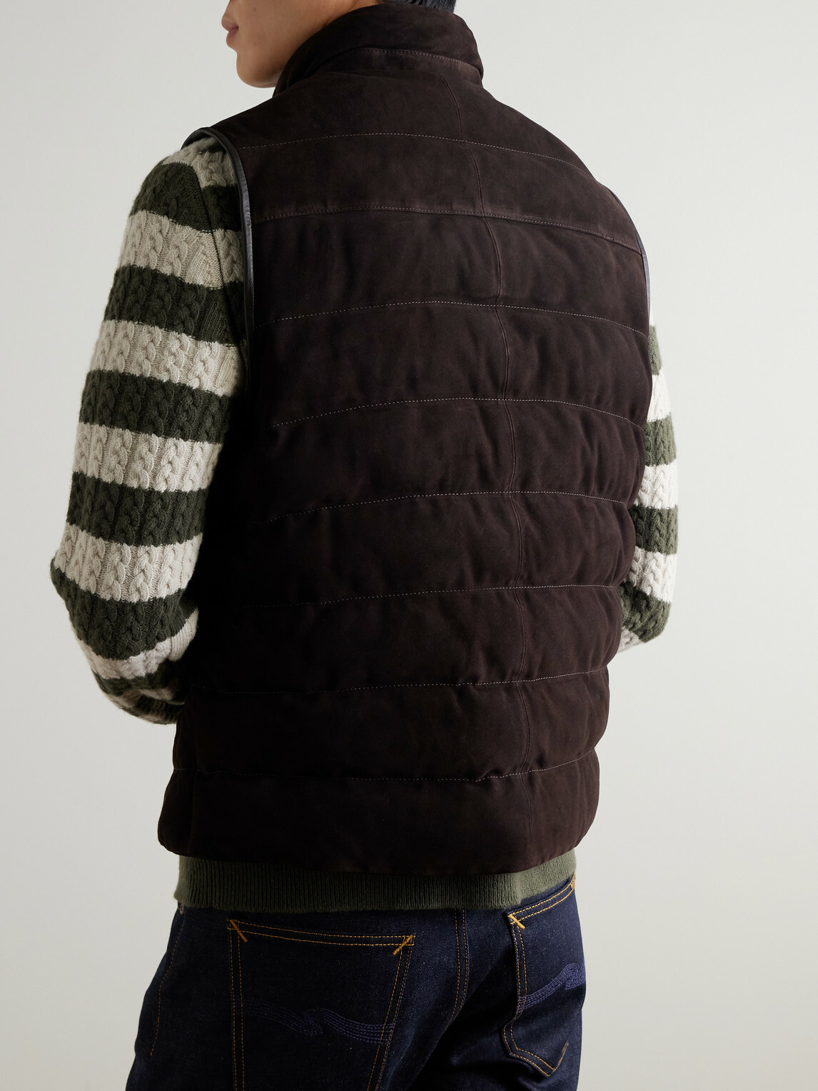 Mr P. - Leather-Trimmed Padded Quilted Suede Gilet - Brown