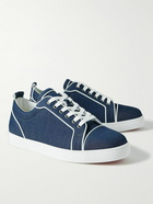 Christian Louboutin - Varsijunior Leather-Trimmed Embroidered Denim Sneakers - Blue