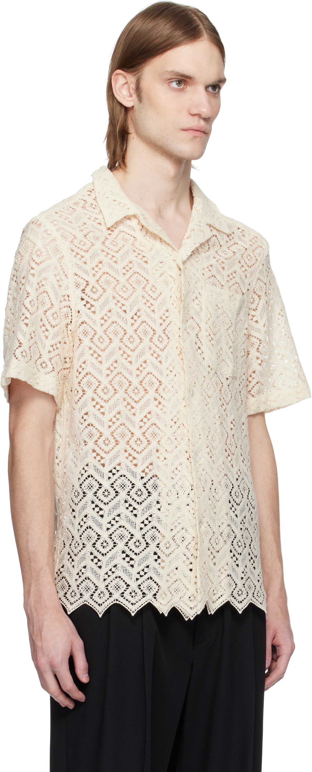 CMMN SWDN Beige Ture Cotton Lace Shirt