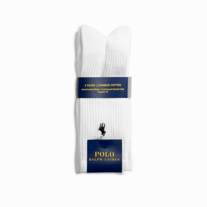 Photo: Polo Ralph Lauren Cotton Crew W/Pp Socks 3 Pack White - Mens - Socks