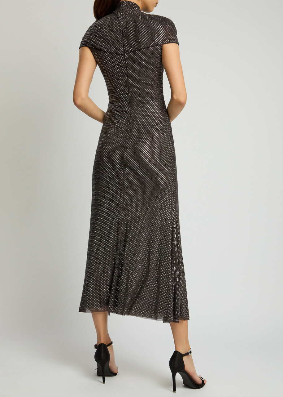 Self-portrait Crystal-embellished Stretch-tulle Maxi Dress Grey