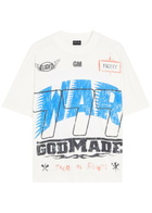 God Made War Printed Cotton T-shirt Off White