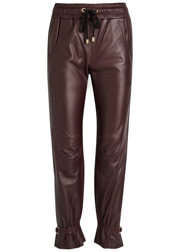 Photo: Skiim Gaby Drawstring Leather Trousers Burgundy