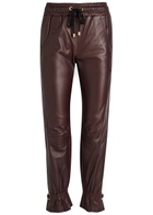 Skiim Gaby Drawstring Leather Trousers Burgundy