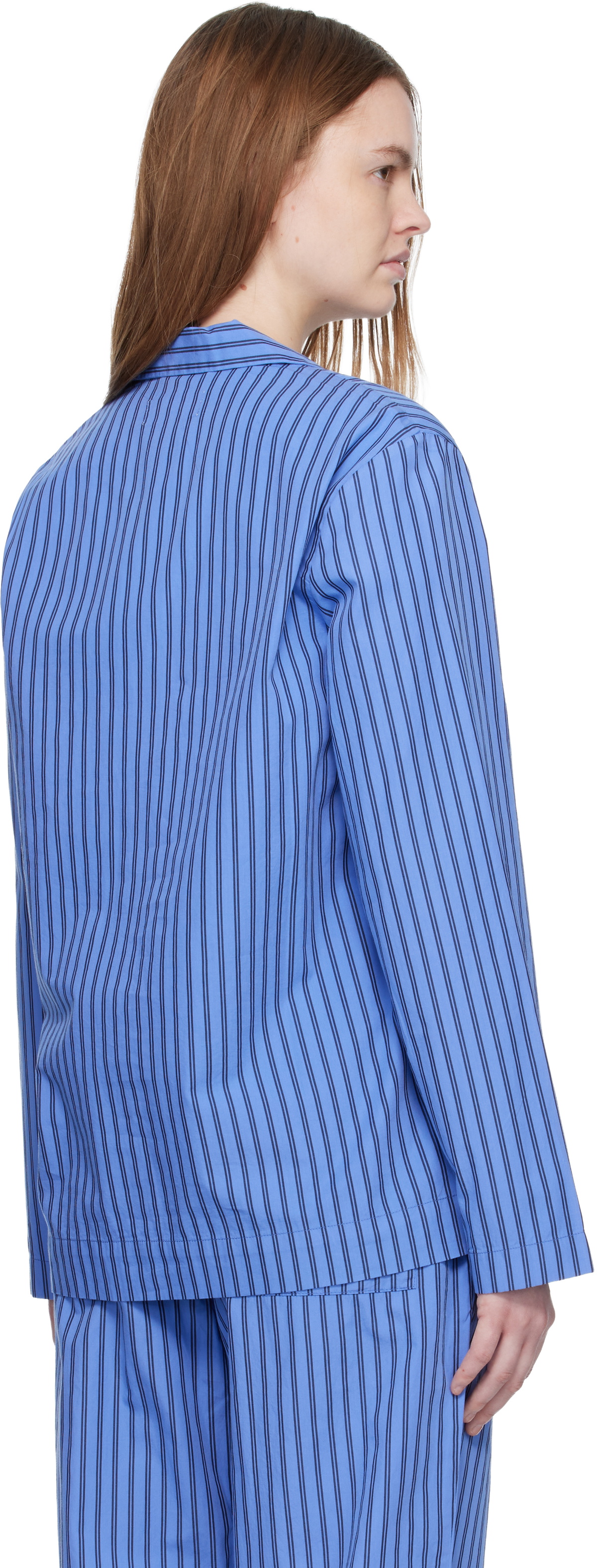 Tekla Blue Poplin Long-Sleeved Pyjama Shirt
