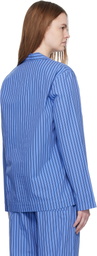 Tekla Blue Poplin Long-Sleeved Pyjama Shirt