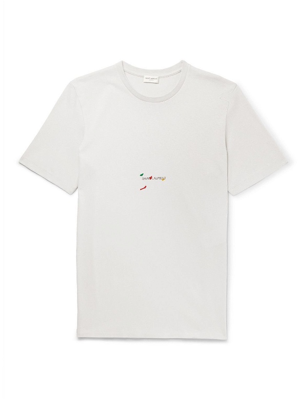 Photo: SAINT LAURENT - Logo-Print Organic Cotton-Jersey T-Shirt - White
