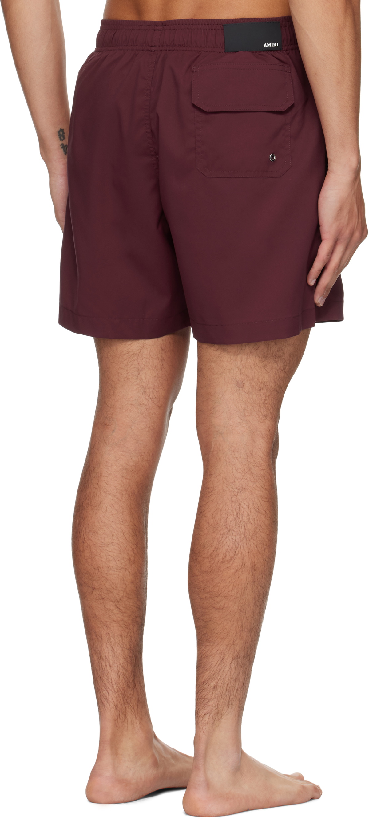 AMIRI Burgundy 'Club Amiri' Swim Shorts