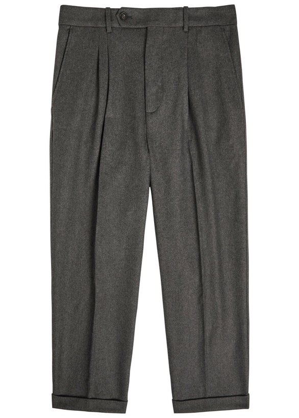 Photo: DRÔLE DE Monsieur Le Pantalon à Plis Turn-up Wool-blend Cropped Trousers Grey
