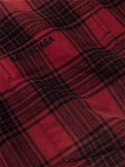Balenciaga - Checked Jersey-Trimmed Cotton-Flannel Hooded Shirt - Red