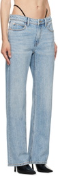 Alexander Wang Blue Mid-Rise Pre-Styled Logo Thong Jeans