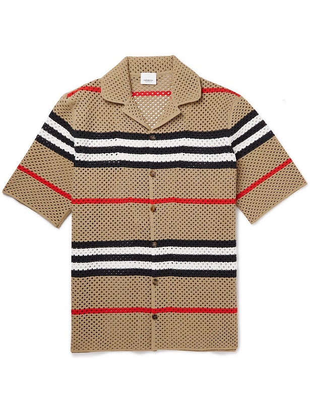 Photo: Burberry - Camp-Collar Striped Open-Knit Shirt - Brown