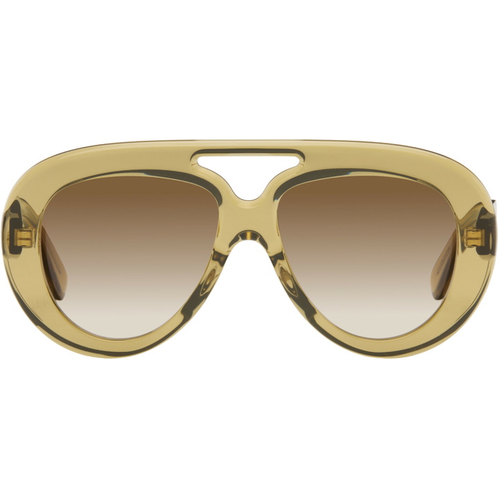 Photo: LOEWE Yellow Curvy Logo Aviator Sunglasses