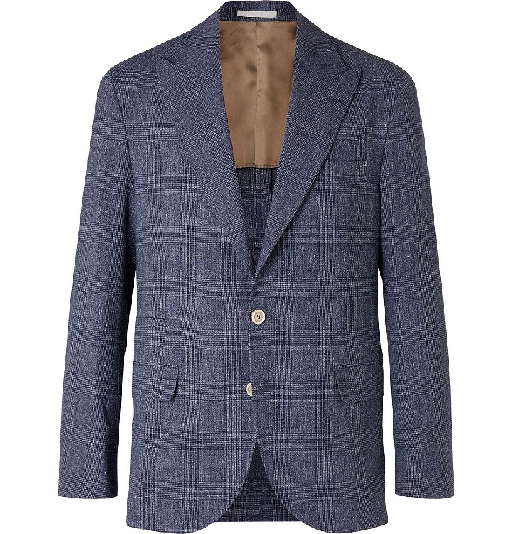 Photo: Brunello Cucinelli - Unstructured Prince of Wales Wool-Blend Suit Jacket - Blue
