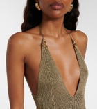 Roberto Cavalli Embellished halterneck lamé bodysuit