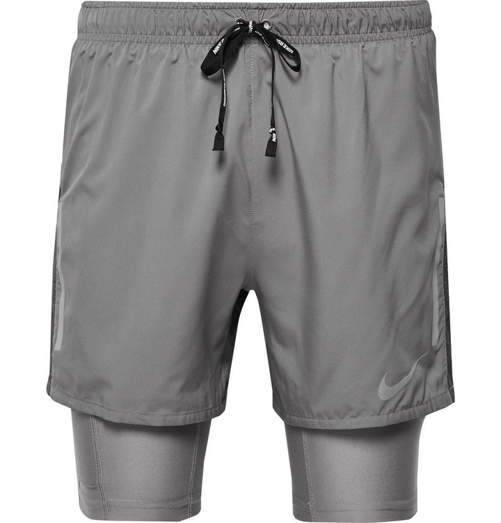 Photo: Nike Running - Flex Distance 2-in-1 Mesh-Panelled Dri-FIT Shorts - Men - Gray