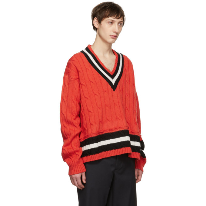 Maison Margiela Orange Collegiate Decortique V-Neck Sweater Maison