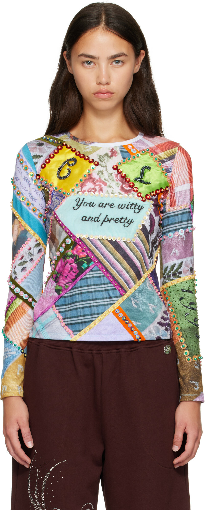 Chopova Lowena Multicolor 'Witty' Beaded Jersey Top