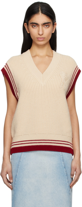 Photo: AMI Paris Beige Wool Ribbed Sleeveless V Neck Vest
