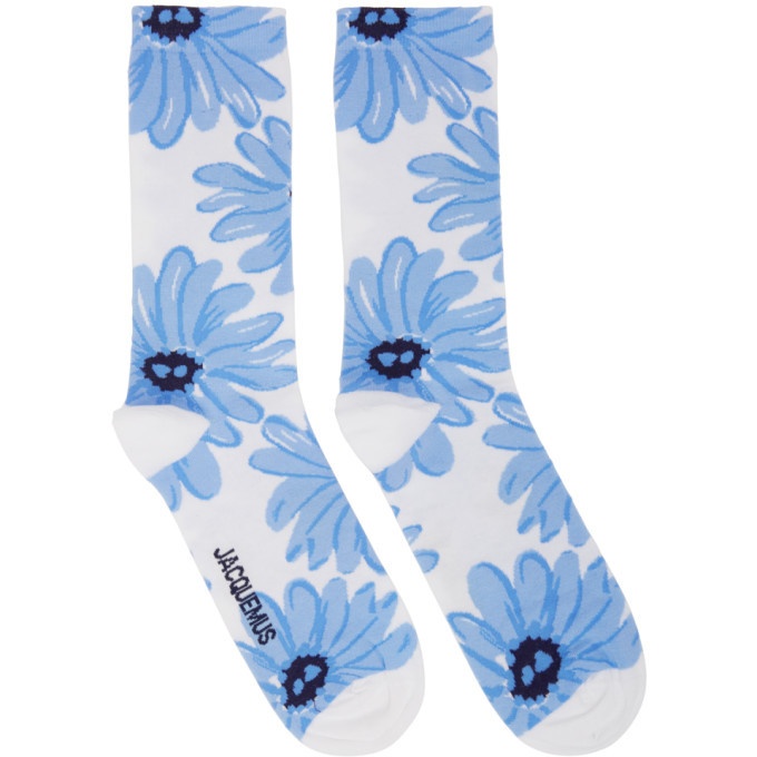 Photo: Jacquemus White and Blue Les Chaussettes Fleurs Socks