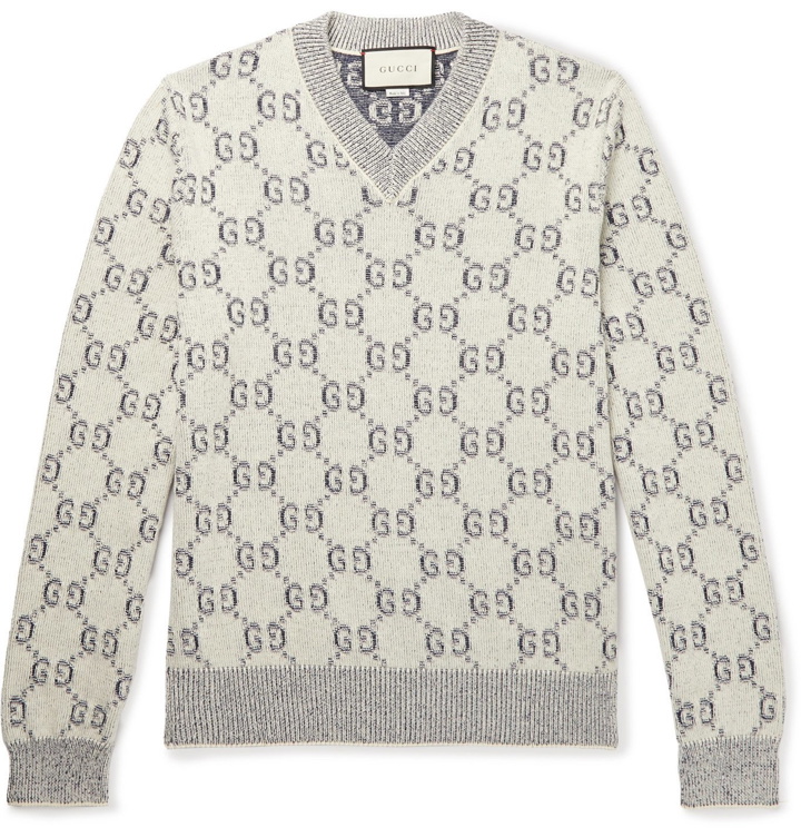 Photo: Gucci - Logo-Jacquard Cotton Sweater - Gray