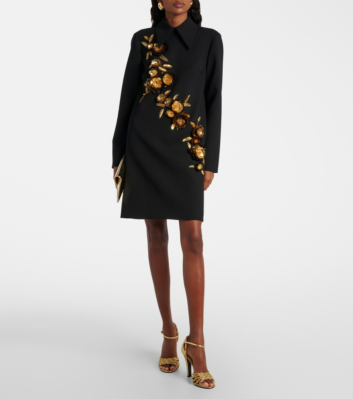 Carolina Herrera Embellished wool-blend shift dress