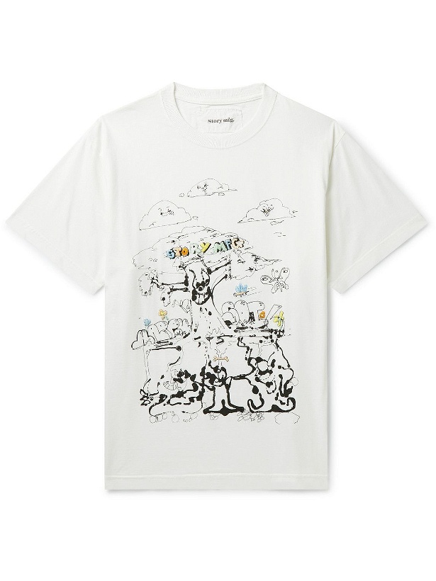 Photo: Story Mfg. - Embroidered Printed Organic Cotton-Jersey T-Shirt - White