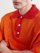 A Kind Of Guise - Open-Knit Organic Cotton and Linen-Blend Polo Shirt - Orange