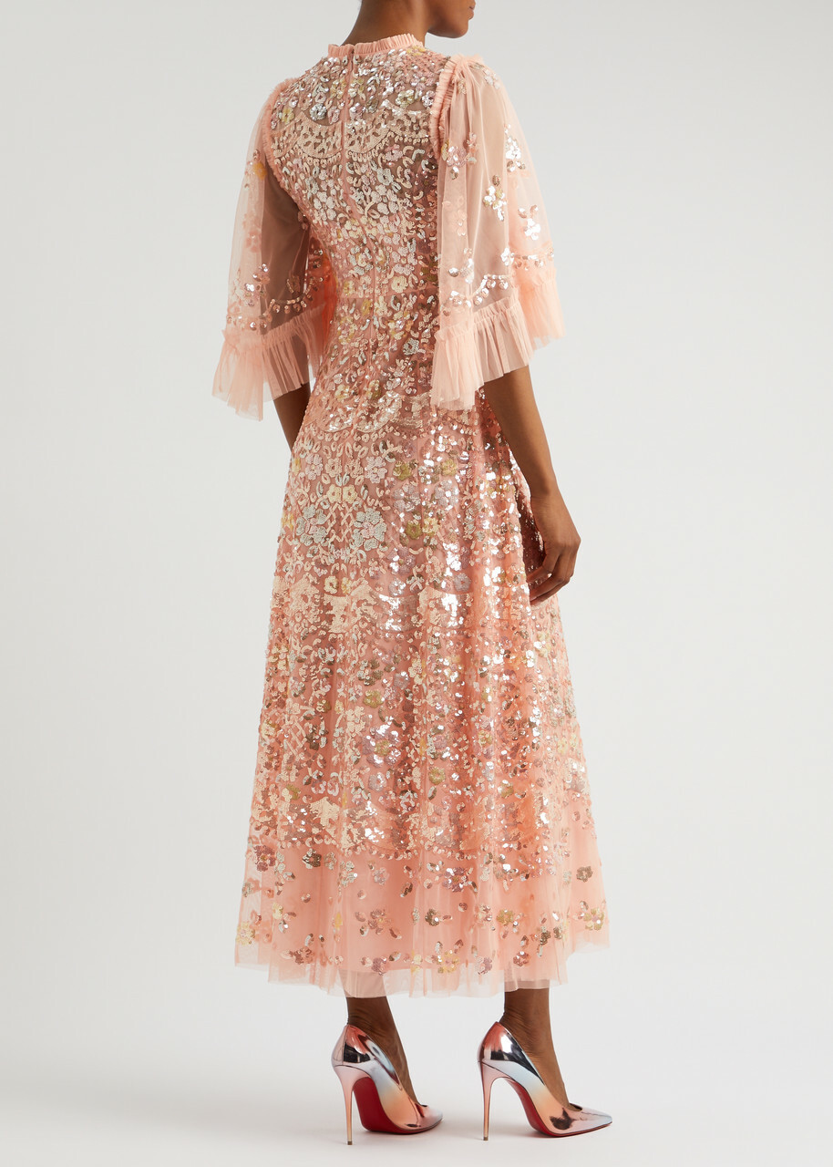 Needle & Thread Garden Delight Embellished Tulle Maxi Dress Coral
