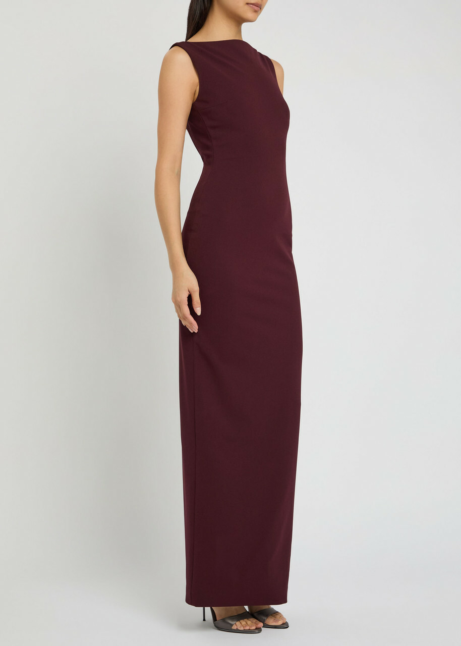 Solace London Imogen Open-back Crepe Maxi Dress Aubergine