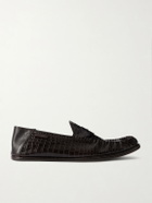 TOM FORD - Sebastian Croc-Effect Leather Loafers - Brown