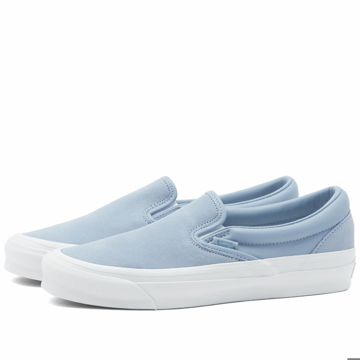 Photo: Vans Vault Men's UA OG Classic Slip-On LX Sneakers in Suede Leather Dusty Blue