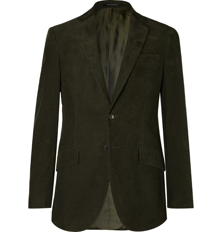 Photo: Richard James - Dark-Green Slim-Fit Cotton-Corduroy Suit Jacket - Dark green