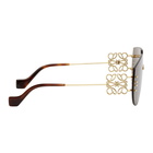 Loewe Gold and Brown Anagram Mask Rectangular Sunglasses