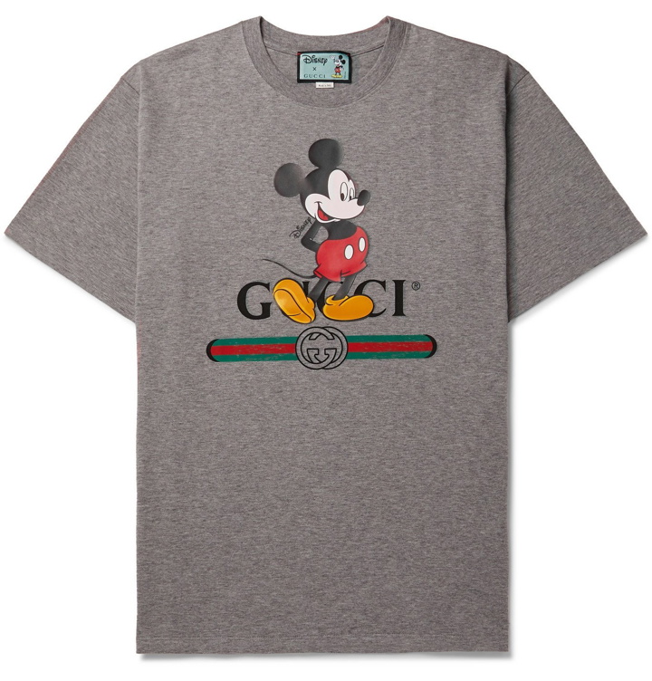 Photo: GUCCI - Disney Logo-Print Mélange Cotton-Jersey T-Shirt - Gray