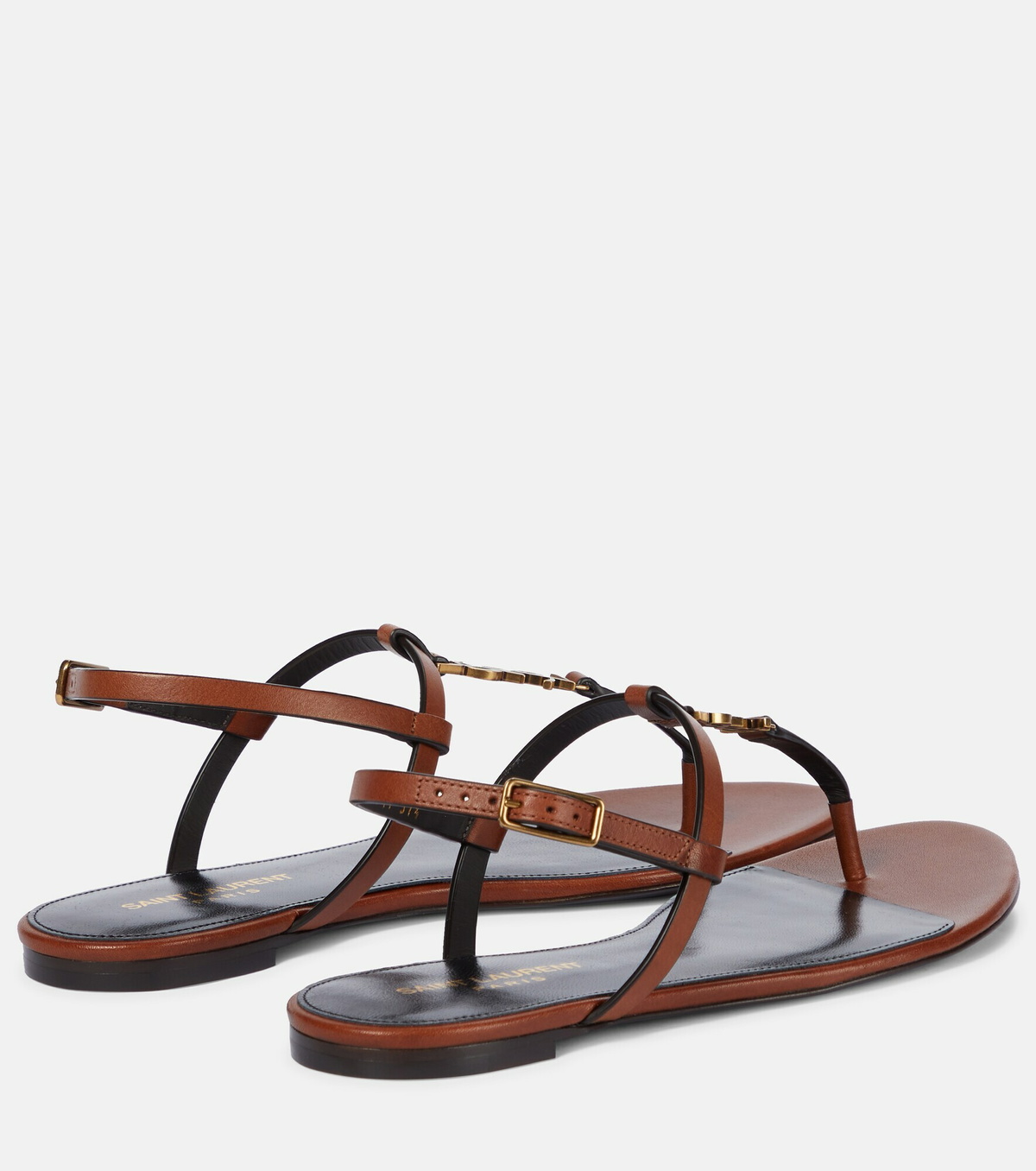 【関税＆送料込み】Saint Laurent Cassandre Leather Thong Sa Cassandre leather thong sandals in black - Saint Laurent